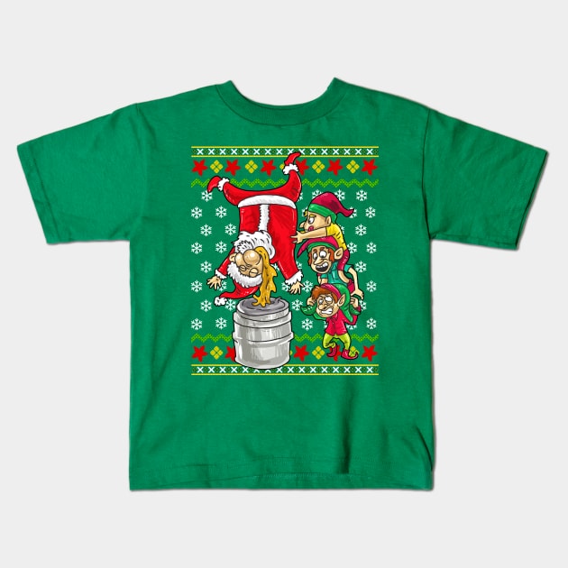 Santa Claus Elf Beer Keg Stand Ugly Christmas Sweater Kids T-Shirt by E